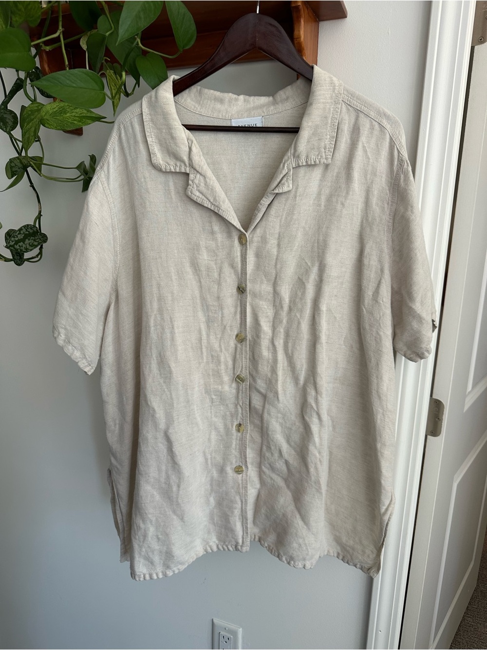 Avenue Natural Beige Linen Button-Down